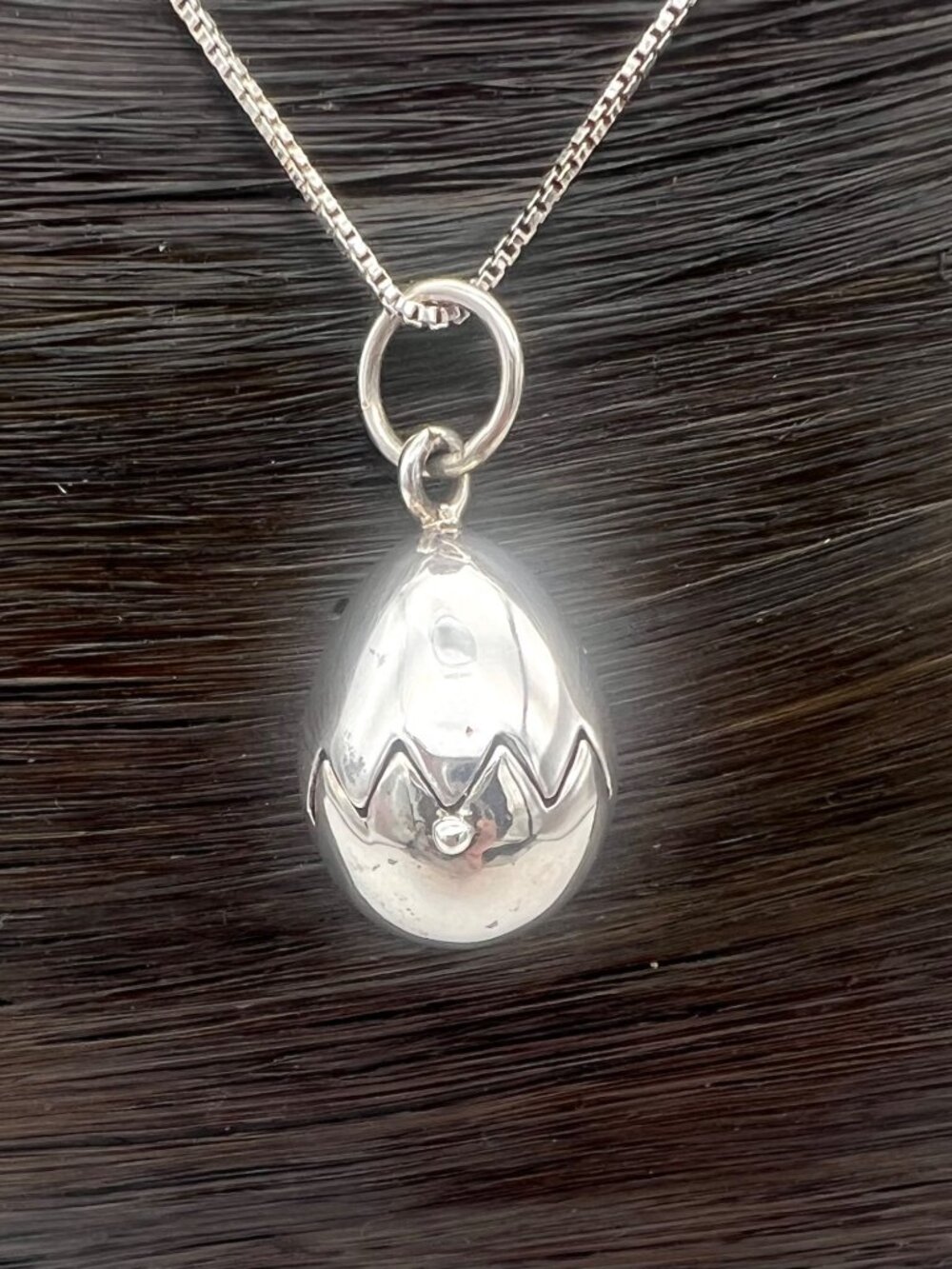 Sterling Silver Hinged Egg Pendant with Hidden Chick Necklace 24" 925 Chain